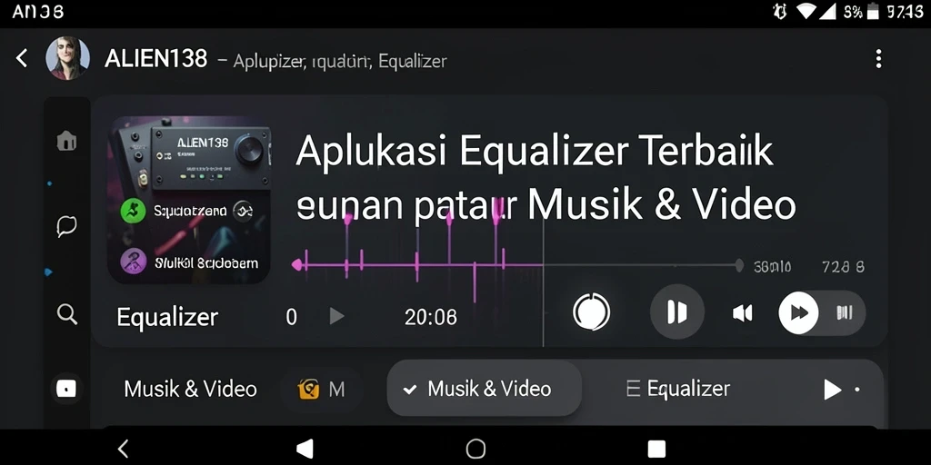 Antarmuka aplikasi Equalizer ALIEN138 dengan fitur lengkap.