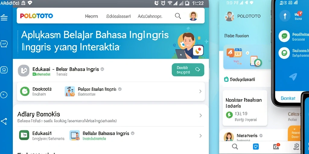 Screenshot utama POLOTOTO menampilkan antarmuka belajar Bahasa Inggris yang interaktif.